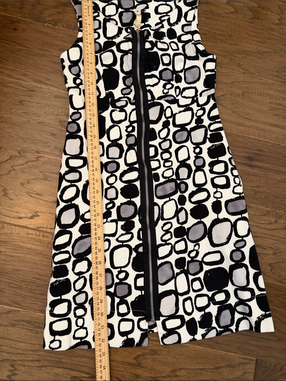 Uncle Frank Retro Geometric Black & White Abstract Shift Dress Front Zip S - Picture 6 of 10
